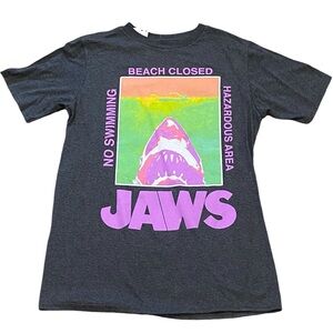 Boys' Youth 'Jaws' Movie Shark Colorful Graphic Charcoal Tee Shirt Size XL NWT